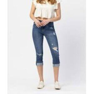 JUDY BLUE DISTRESSED DENIM CAPRI JEANS 14W STRETCH